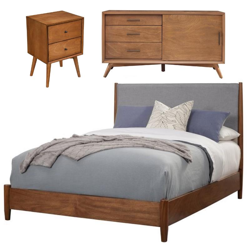 Home Square 4 Piece Set with TV Console Queen Panel Bed and 2 Nightstands