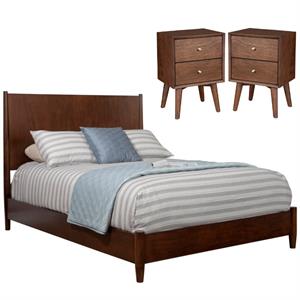 Home Square 3 Piece Set with Nightstand and Standard King Panel Bed in Walnut
