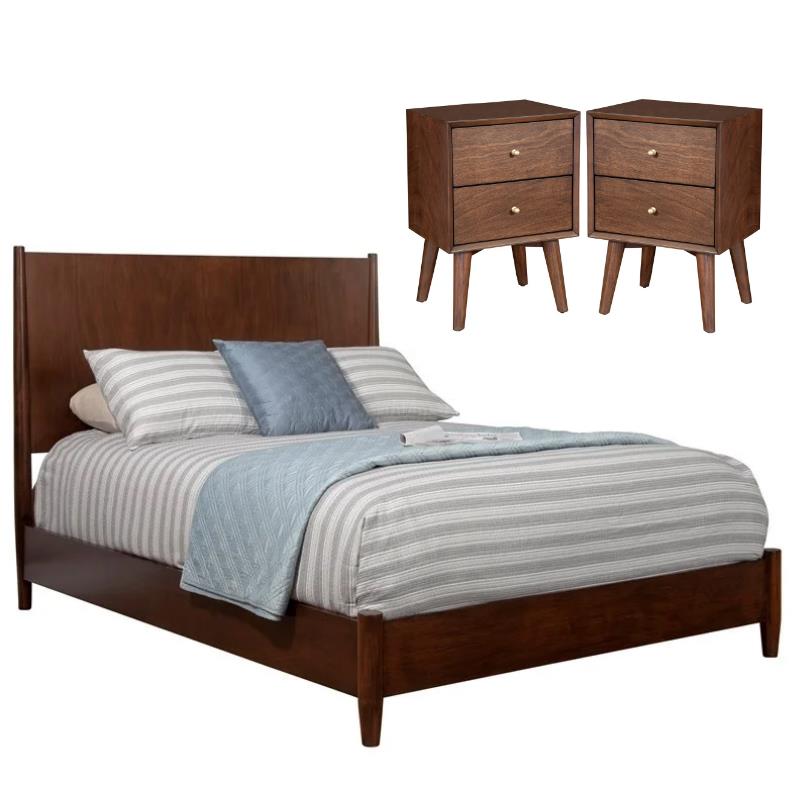 Home Square 3 Piece Set with Nightstand and Full Size King Panel Bed in Walnut