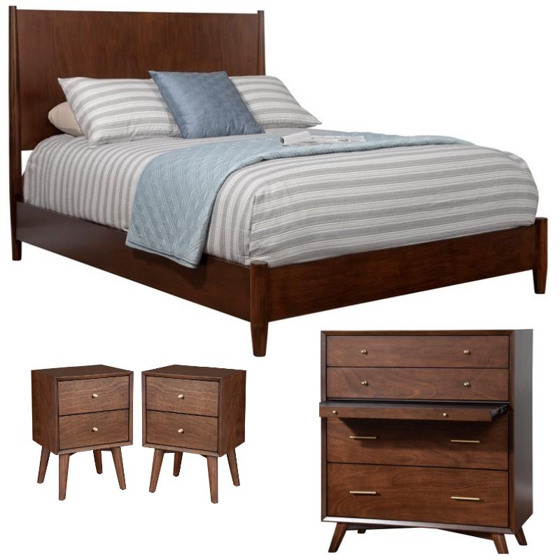 Home Square 4 Piece Set with Nightstand King Panel Bed and 4-Drawer Accent Chest