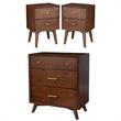 Home Square 3 Piece Set with Nightstand and 3-Drawer Accent Chest in Walnut