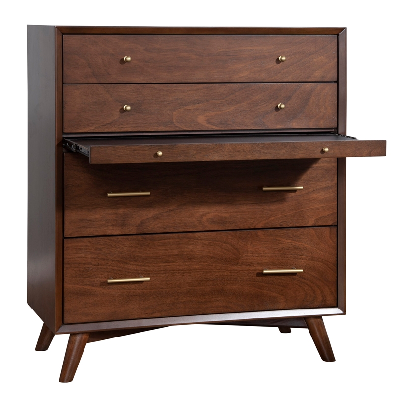 Home Square 3 Piece Set with Nightstand and 4-Drawer Accent Chest in Walnut