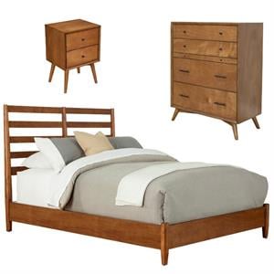 Home Square 3 Piece Set with Chest Full Wood Bed & 2-Drawer Wood Nightstand