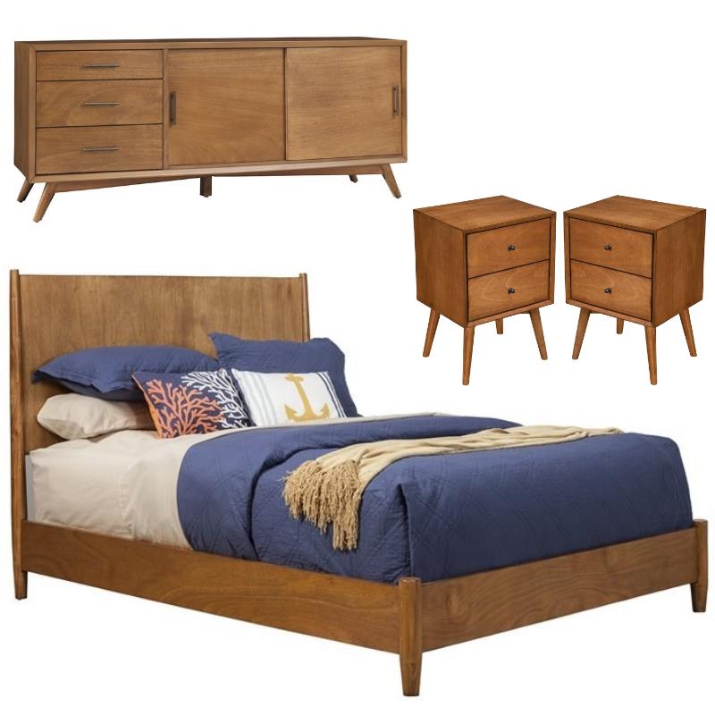 Home Square 4 Piece Set with TV Console King Wood Panel Bed & Nightstand