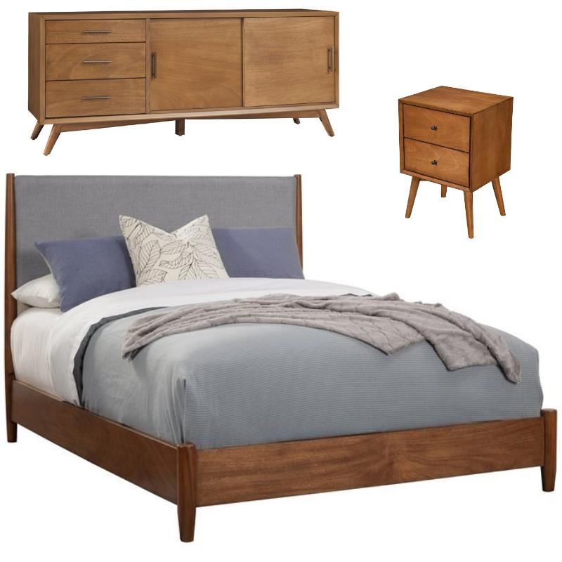 Home Square 3 Piece Set with TV Console King Wood Panel Bed & Nightstand