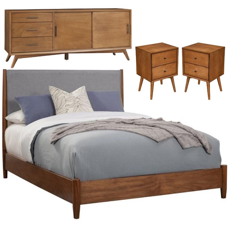 Home Square 4 Piece Set with Large TV Console King Wood Panel Bed & Nightstand
