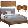 Home Square 4 Piece Set with Large TV Console King Wood Panel Bed & Nightstand