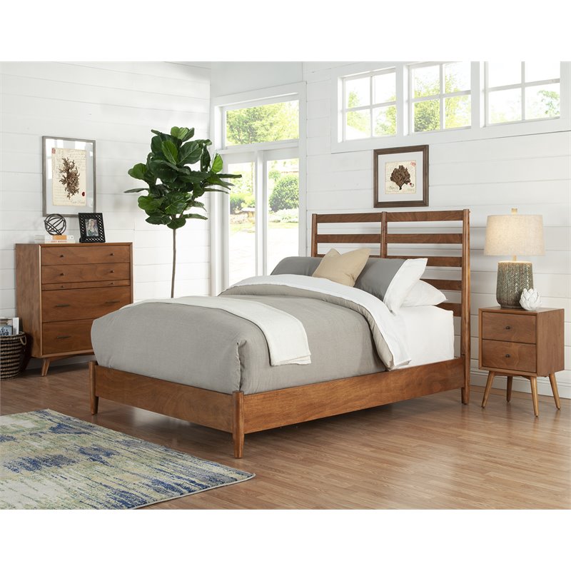 Home Square 4 Piece Set with Small TV Console Full Wood Bed & Nightstand
