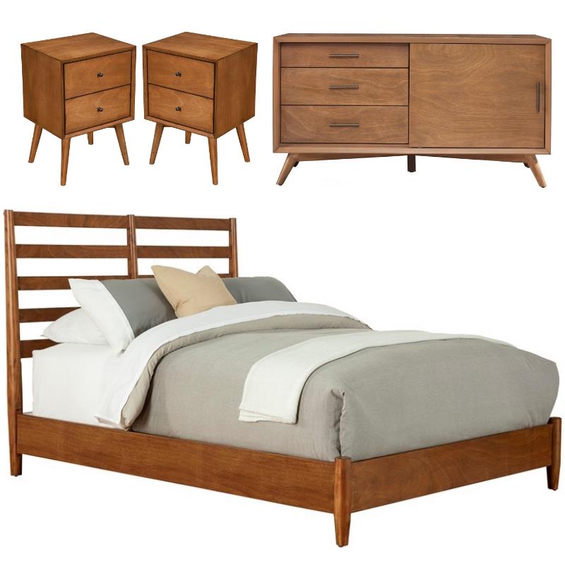 Home Square 4 Piece Set with Small TV Console Full Wood Bed & Nightstand