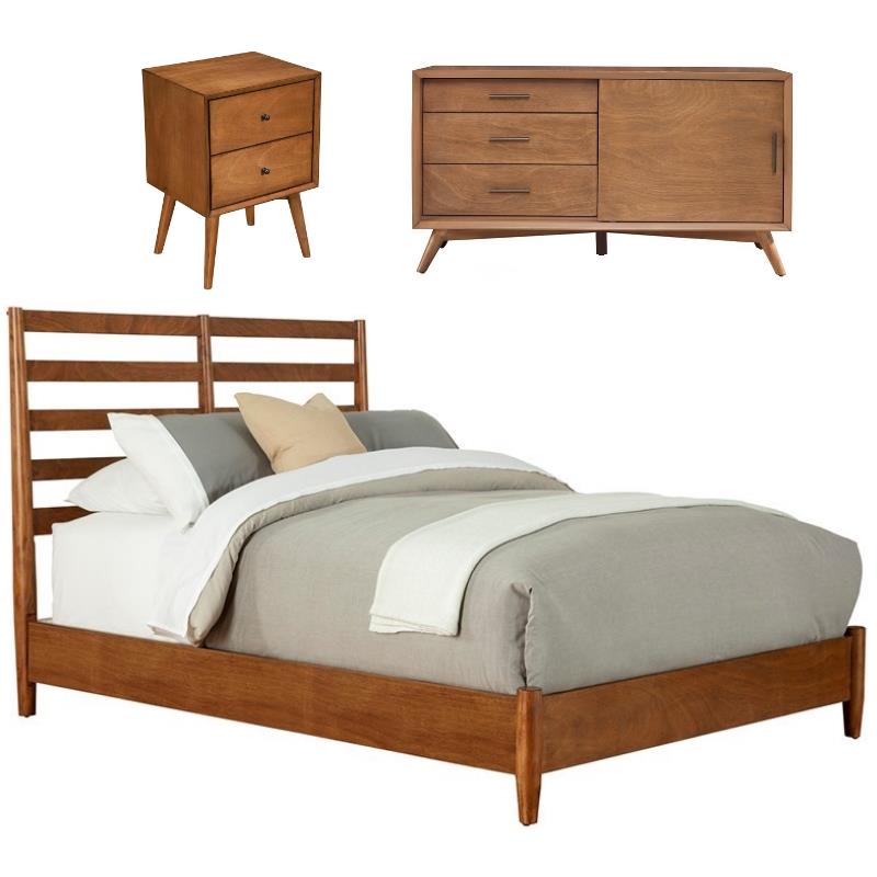 Home Square 3 Piece Set with Small TV Console Full Wood Bed & Nightstand