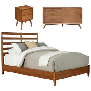 Home Square 3 Piece Set with Small TV Console Full Wood Bed & Nightstand