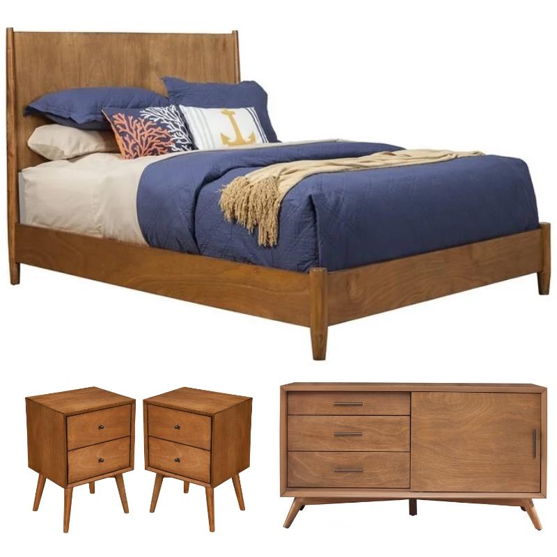 Home Square 4 Piece Set with Small TV Console Queen Wood Panel Bed & Nightstand