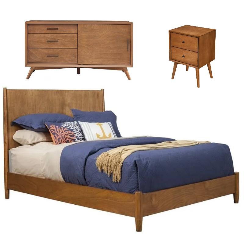 Home Square 3 Piece Set with Small TV Console Queen Wood Panel Bed & Nightstand