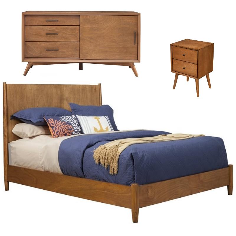 Home Square 3 Piece Set with Small TV Console King Wood Panel Bed & Nightstand
