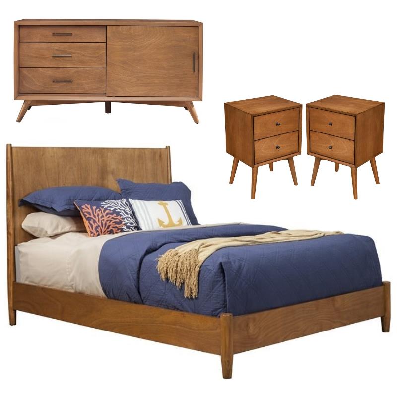 Home Square 4 Piece Set with Small TV Console King Wood Panel Bed & Nightstand