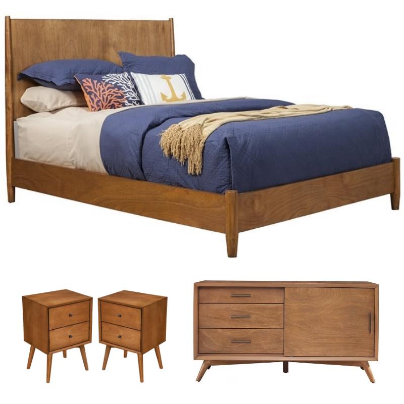Home Square 4 Piece Set with Small TV Console Full Size Panel Bed & Nightstand