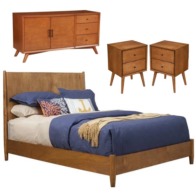 Home Square 4 Piece Furniture Set with Sideboard Queen Panel Bed & Nightstand