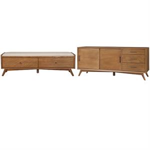 Home Square 2 Piece Furniture Set with Large Wood TV Console and Bedroom Bench