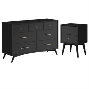 Home Square 2 Piece Set with 2-Drawer Nightstand & 7-Drawer Dresser in Black