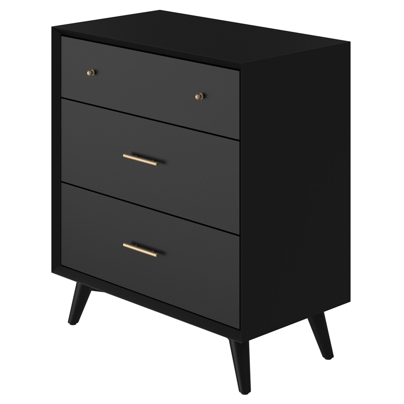Home Square 3 Piece Set with 2-Drawer Nightstand & 3-Drawer Small Chest in Black