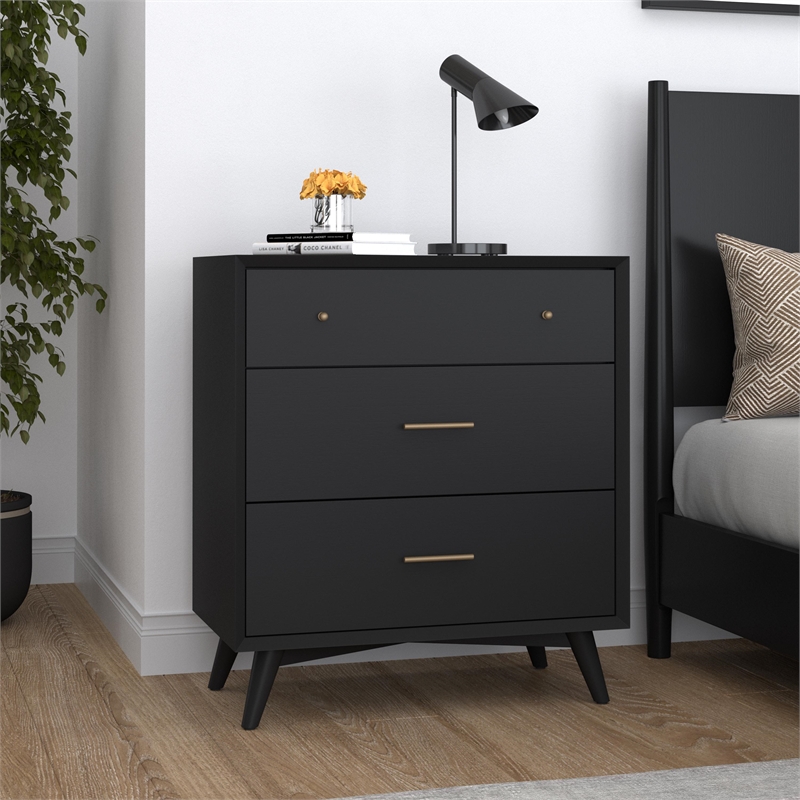 Home Square 3 Piece Set with 2-Drawer Nightstand & 3-Drawer Small Chest in Black