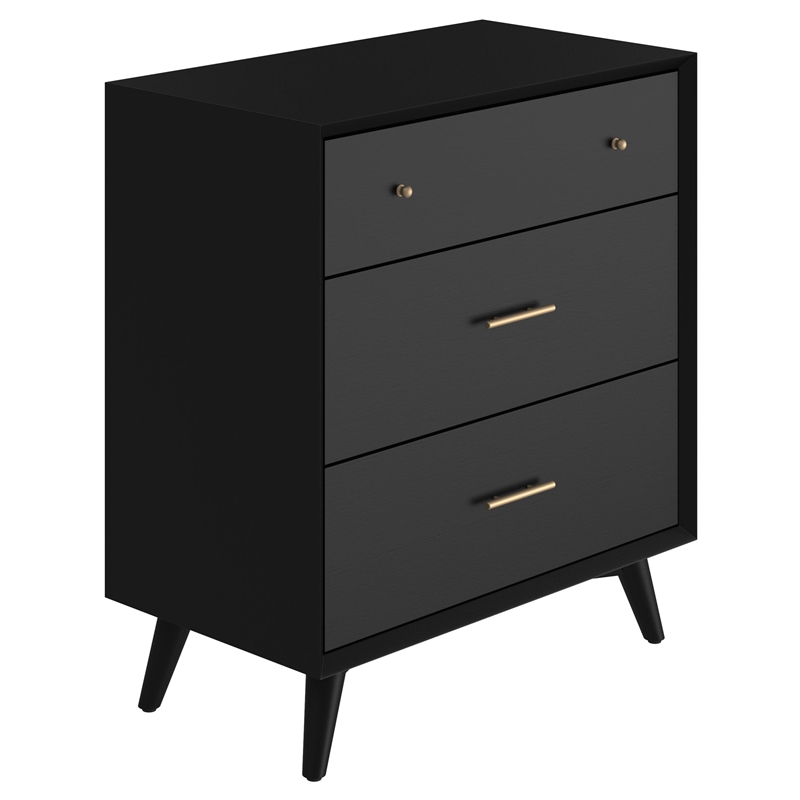 Home Square 3 Piece Set with 2-Drawer Nightstand & 3-Drawer Small Chest in Black
