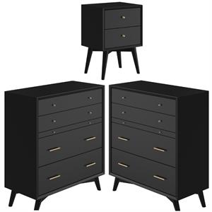 Home Square 3 Piece Set with 2-Drawer Nightstand & 4-Drawer Multifunction Chest