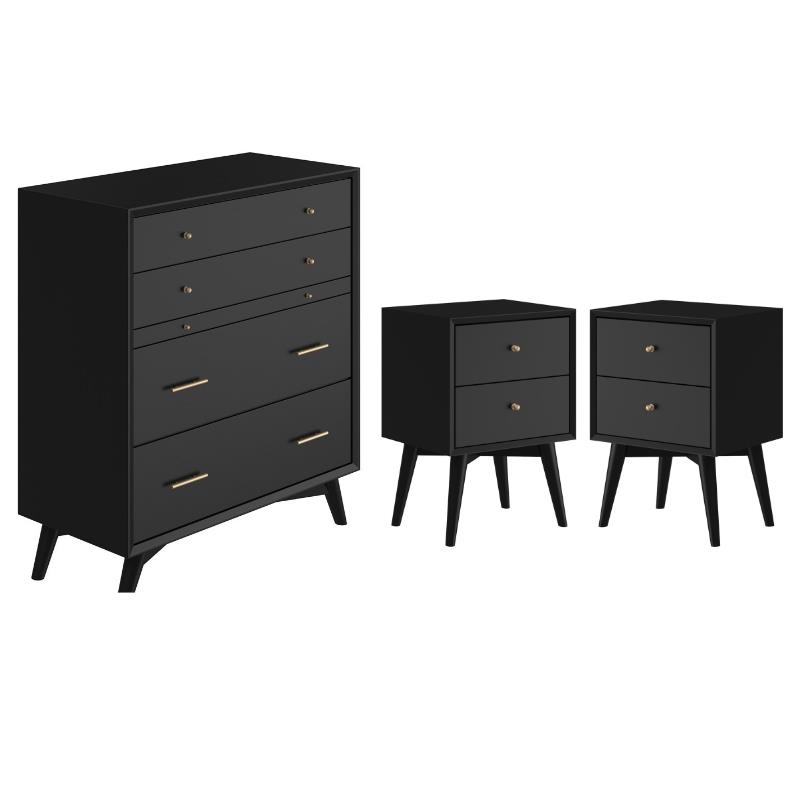 Home Square 3 Piece Set with 2-Drawer Nightstand & Multifunction Chest in Black
