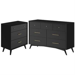 Home Square 2 Piece Set with 7-Drawer Dresser & 3-Drawer Small Chest in Black