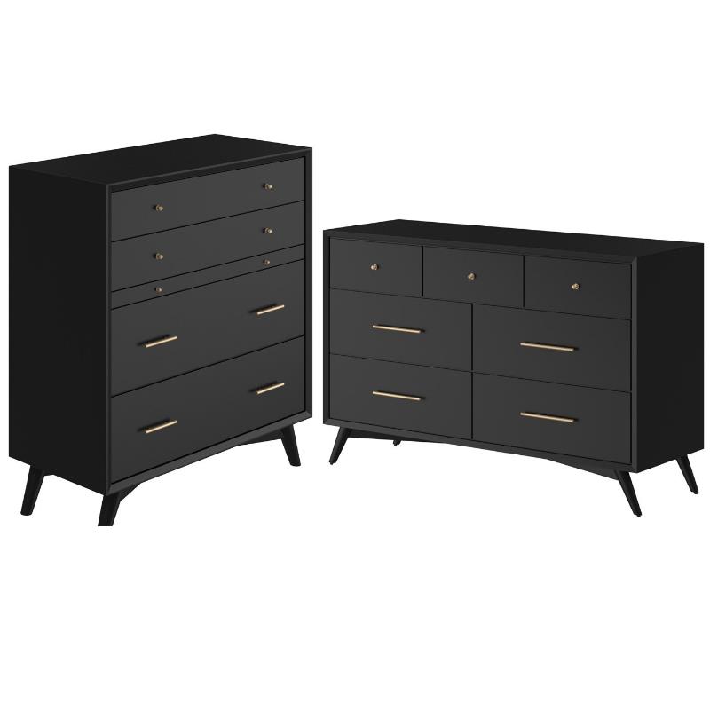 Home Square 2 Piece Set with 7-Drawer Dresser & Multifunction Chest in Black