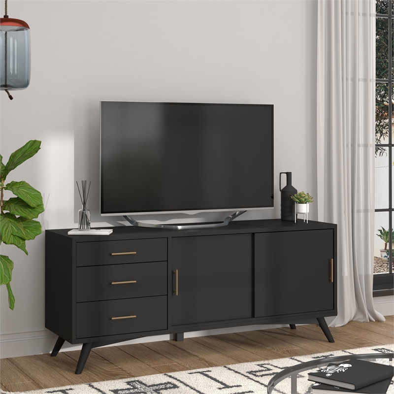 Home Square 2 Piece Set with 3-Drawer Small Chest and TV Console in Black