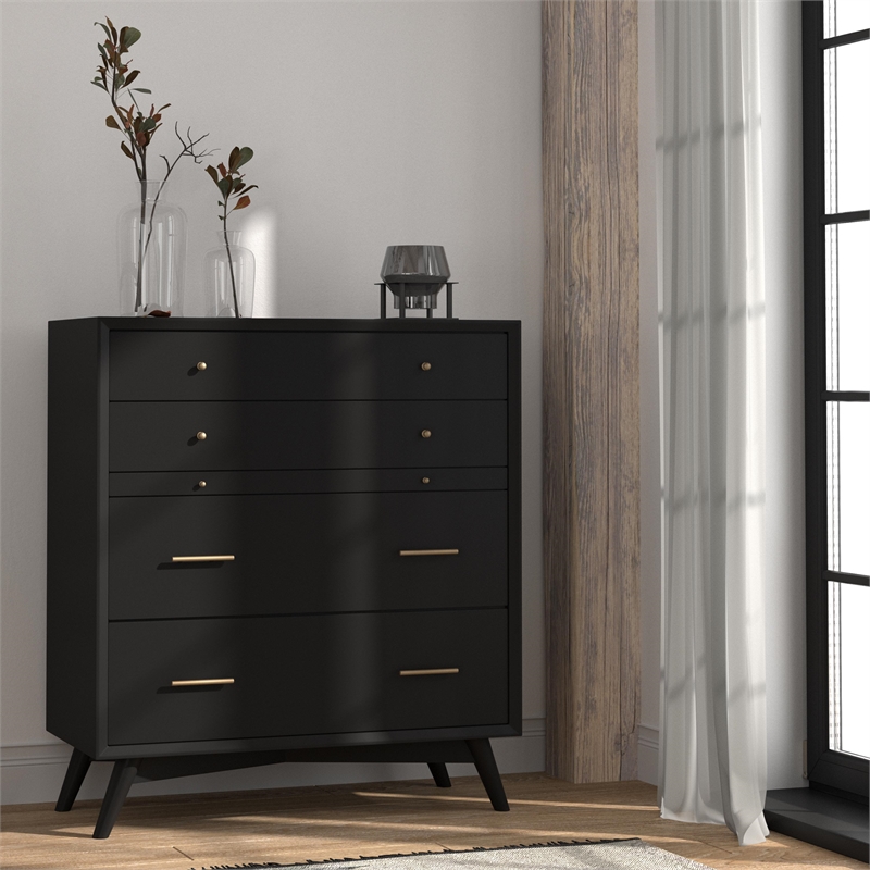 Home Square 2 Piece Set with TV Console and Multifunction Chest in Black