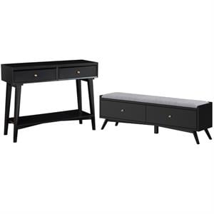 Home Square 2 Piece Furniture Set with Wood Bench and Console Table in Black