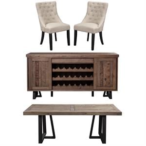 Home Square 4 Piece Set with Dining Table Dining Side Chairs & Dining Sideboard
