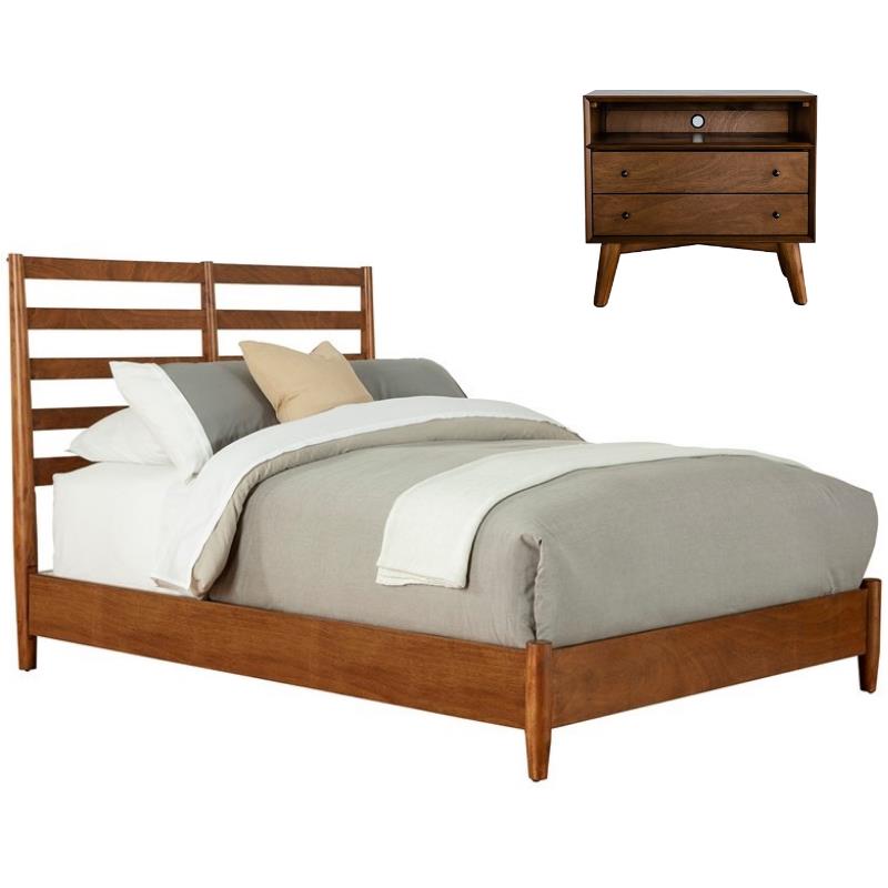 Home Square 2 Piece Set with Standard King Bed and 2-Drawer Nightstand in Acorn