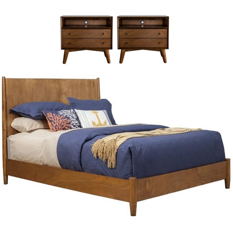 Home Square 3 Piece Set with Queen Wood Panel Bed and 2-Drawer Nightstand