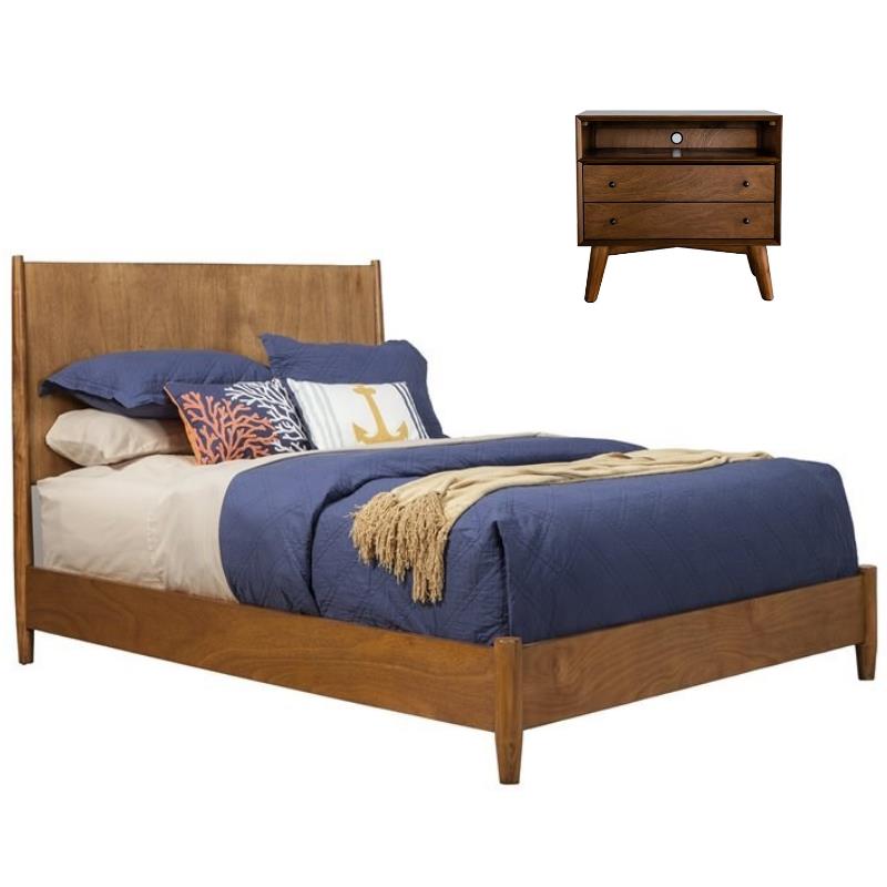 Home Square 2 Piece Set with Queen Wood Panel Bed and 2-Drawer Nightstand