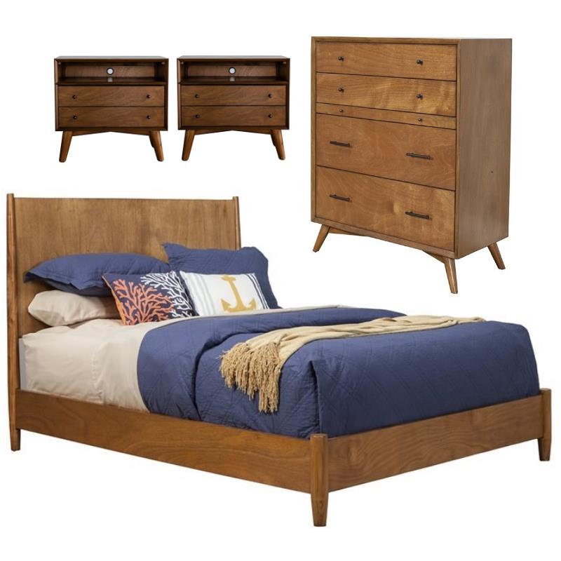 Home Square 4 Piece Set with Chest Full Size Panel Bed and 2-Drawer Nightstand