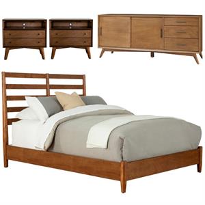 Home Square 4 Piece Furniture Set with TV Console Full Wood Bed and Nightstand
