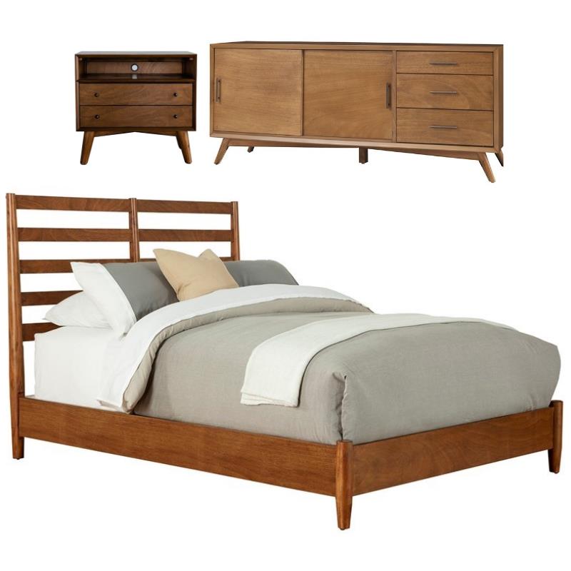 Home Square 3 Piece Furniture Set with TV Console Full Bed & Large Nightstand