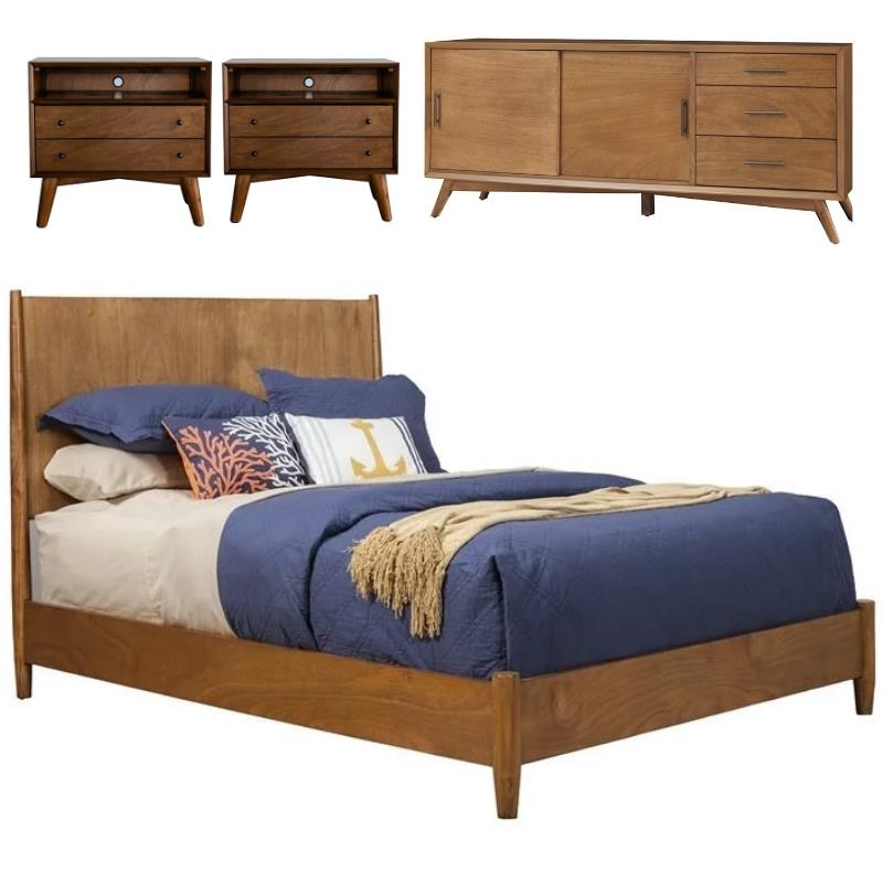 Home Square 4 Piece Set with TV Console Queen Panel Bed & Large Nightstand