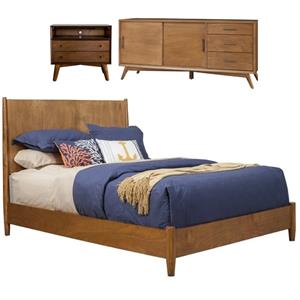 Home Square 3 Piece Set with TV Console Queen Panel Bed & Large Nightstand