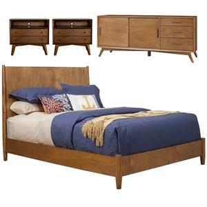 Home Square 4 Piece Set with TV Console King Panel Bed & 2 Nightstands in Acorn