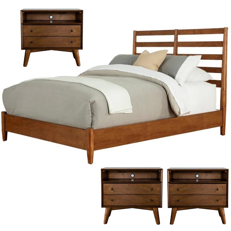 Home Square 4 Piece Furniture Set with Standard King Bed & 3 Large Nightstands