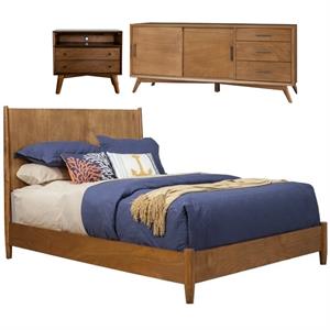 Home Square 3 Piece Set with Large TV Console King Panel Bed & Nightstand