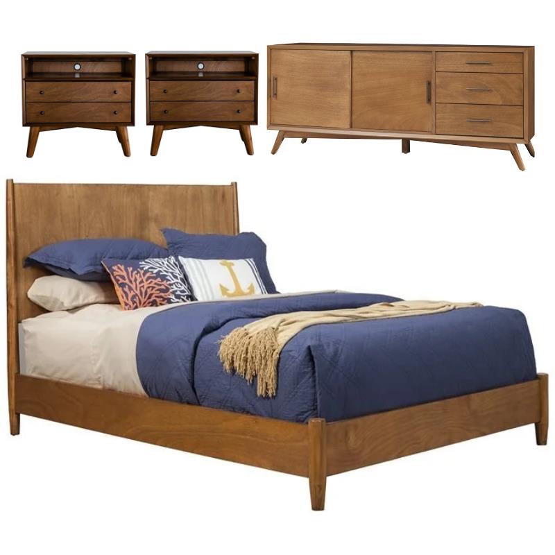Home Square 4 Piece Set with TV Console Standard King Panel Bed & 2 Nightstands