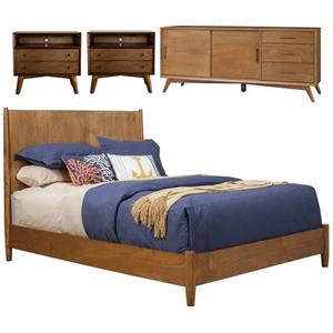Home Square 4 Piece Set with TV Console Standard King Panel Bed & 2 Nightstands