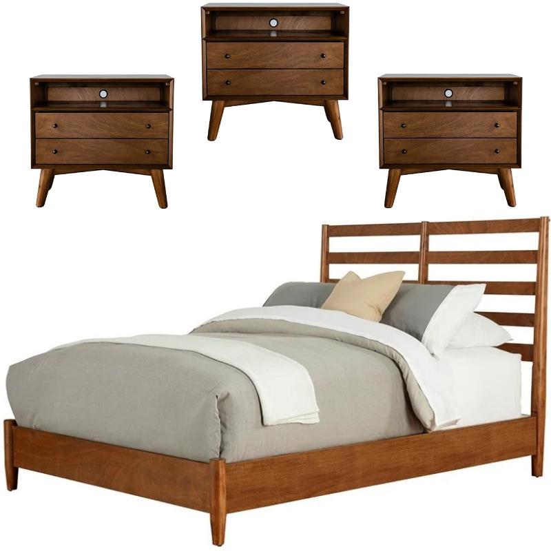Home Square 4 Piece Furniture Set with Full Wood Bed & 3 Large Nightstands