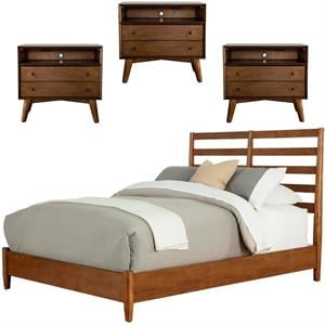 Home Square 4 Piece Furniture Set with Full Wood Bed & 3 Large Nightstands