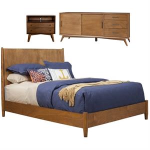 Home Square 3 Piece Set with TV Console Modern Full Size Panel Bed & Nightstand